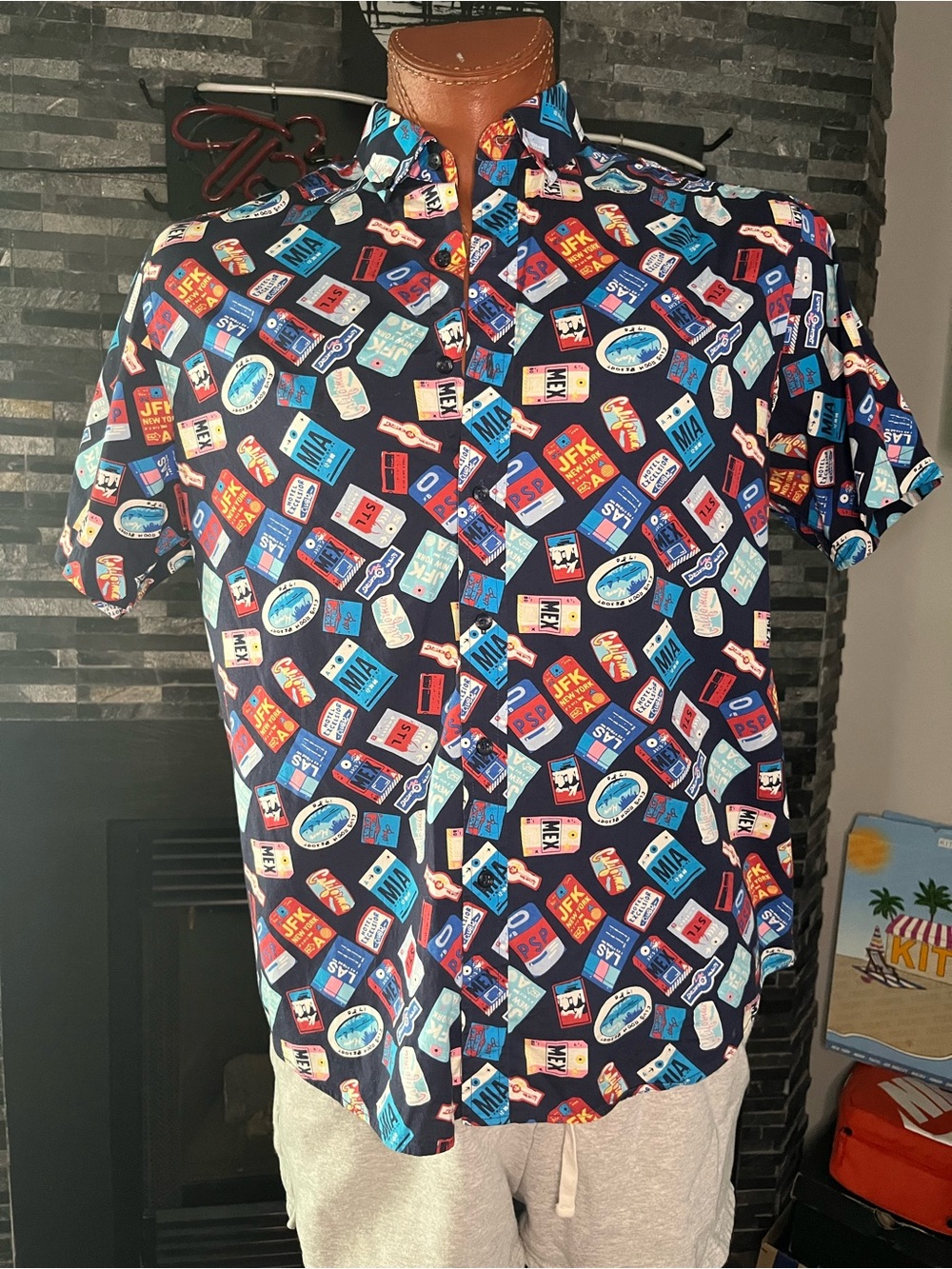 Club Room Men's Travel Tags Button-Down Short Sleeve Shirt